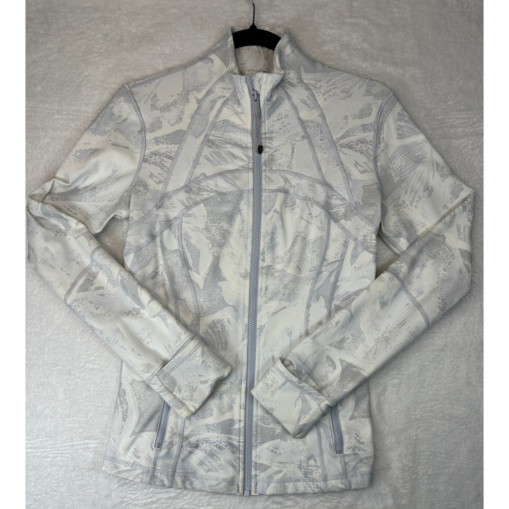 Lululemon Define Jacket Womens 8 Grey White Floral Zip Up Athletic Layer